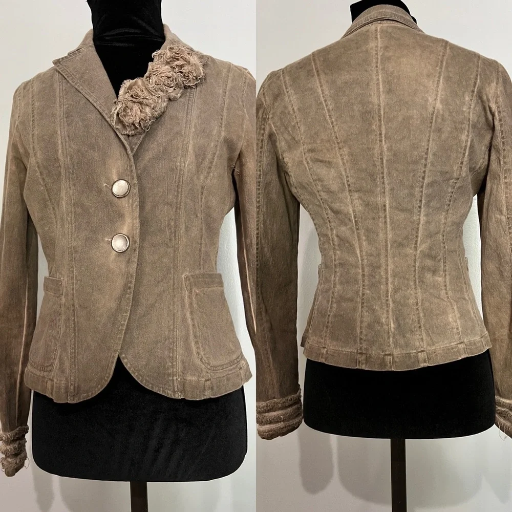 Free People Blazer with flower and fringe detail